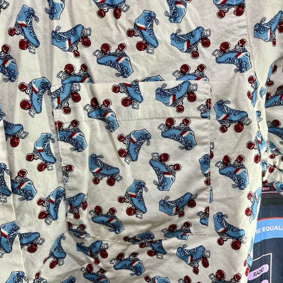 Goodfellow & Co. Blue Red Roller Skates Surf Hawaiian Button Down Men's Slim M - Picture 5 of 7